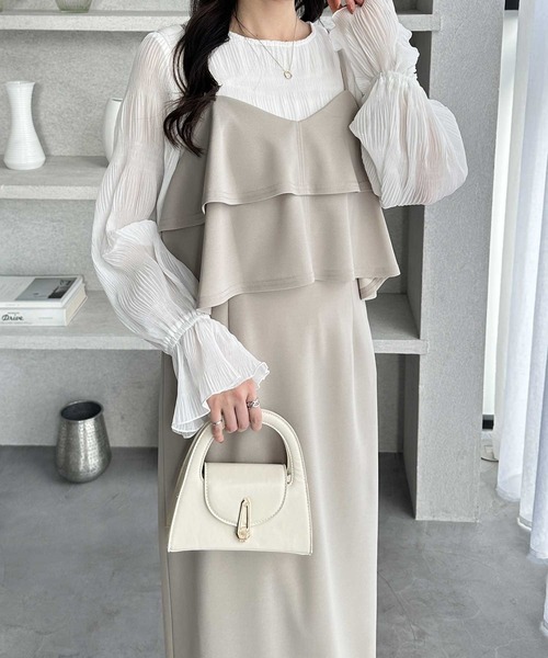 GeeRA（ジーラ）の「【S-LLサイズ展開】春夏にぴったり！楽ちんすっきり見せ！フリルキャミワンピース（ワンピース・レディース・ドット/ベージュ/ブラック・X-LARGE/LARGE/MEDIUM/SMALL）」の10枚目の写真