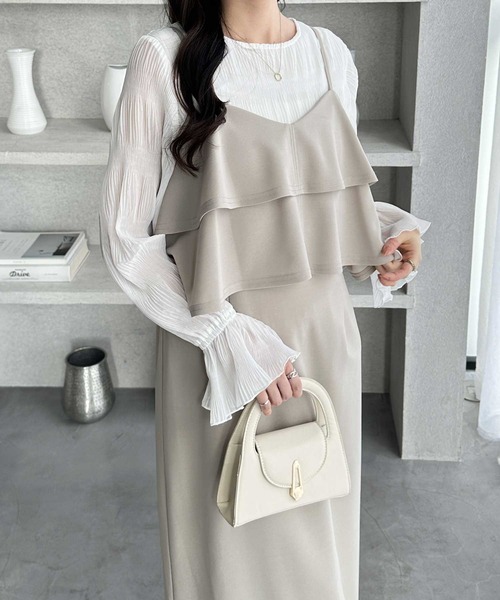 GeeRA（ジーラ）の「【S-LLサイズ展開】春夏にぴったり！楽ちんすっきり見せ！フリルキャミワンピース（ワンピース・レディース・ドット/ベージュ/ブラック・X-LARGE/LARGE/MEDIUM/SMALL）」の11枚目の写真