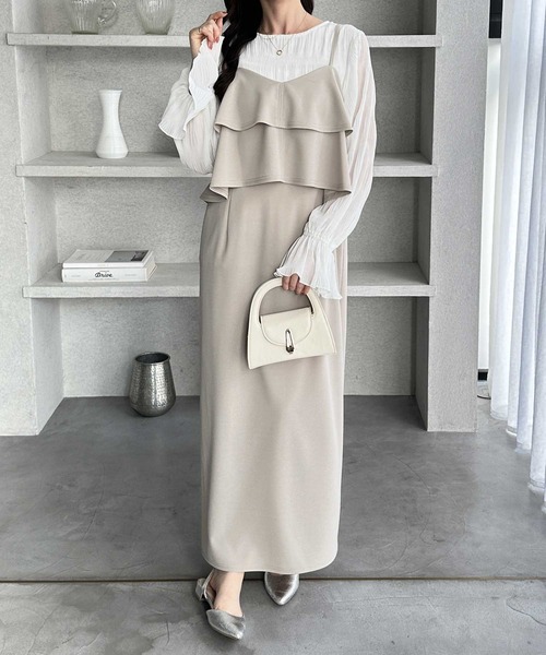 GeeRA（ジーラ）の「【S-LLサイズ展開】春夏にぴったり！楽ちんすっきり見せ！フリルキャミワンピース（ワンピース・レディース・ドット/ベージュ/ブラック・X-LARGE/LARGE/MEDIUM/SMALL）」の13枚目の写真