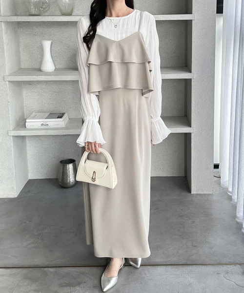 GeeRA（ジーラ）の「【S-LLサイズ展開】春夏にぴったり！楽ちんすっきり見せ！フリルキャミワンピース（ワンピース・レディース・ドット/ベージュ/ブラック・X-LARGE/LARGE/MEDIUM/SMALL）」の12枚目の写真