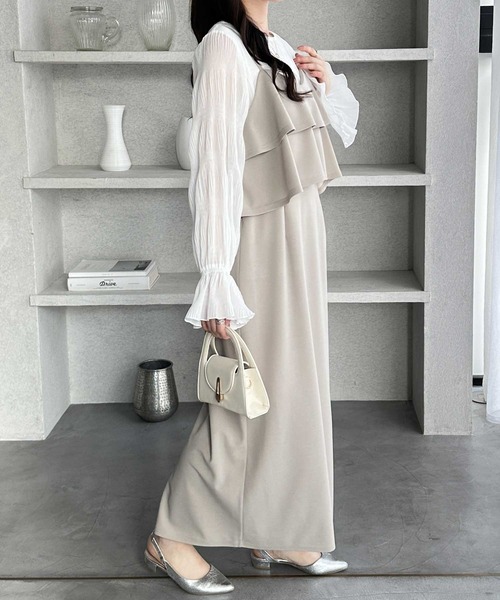 GeeRA（ジーラ）の「【S-LLサイズ展開】春夏にぴったり！楽ちんすっきり見せ！フリルキャミワンピース（ワンピース・レディース・ドット/ベージュ/ブラック・X-LARGE/LARGE/MEDIUM/SMALL）」の14枚目の写真