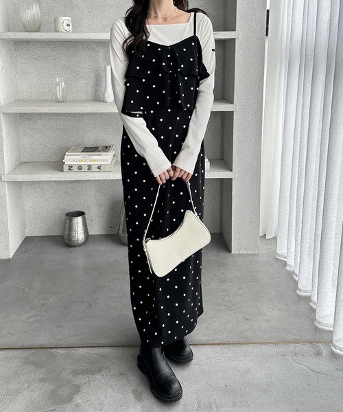 GeeRA（ジーラ）の「【S-LLサイズ展開】春夏にぴったり！楽ちんすっきり見せ！フリルキャミワンピース（ワンピース・レディース・ドット/ベージュ/ブラック・X-LARGE/LARGE/MEDIUM/SMALL）」の19枚目の写真