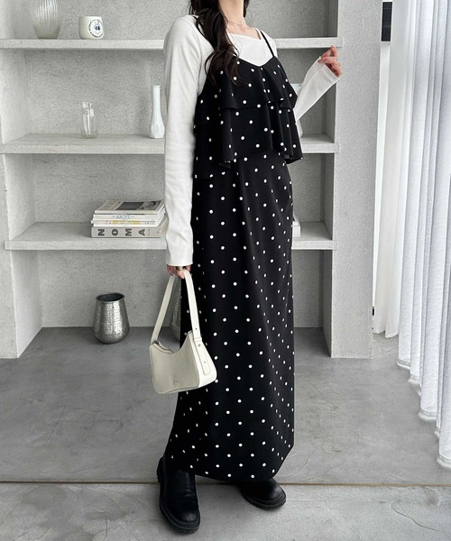 GeeRA（ジーラ）の「【S-LLサイズ展開】春夏にぴったり！楽ちんすっきり見せ！フリルキャミワンピース（ワンピース・レディース・ドット/ベージュ/ブラック・X-LARGE/LARGE/MEDIUM/SMALL）」の20枚目の写真