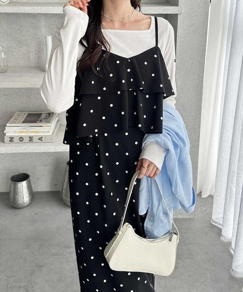 GeeRA（ジーラ）の「【S-LLサイズ展開】春夏にぴったり！楽ちんすっきり見せ！フリルキャミワンピース（ワンピース・レディース・ドット/ベージュ/ブラック・X-LARGE/LARGE/MEDIUM/SMALL）」の17枚目の写真