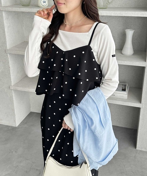 GeeRA（ジーラ）の「【S-LLサイズ展開】春夏にぴったり！楽ちんすっきり見せ！フリルキャミワンピース（ワンピース・レディース・ドット/ベージュ/ブラック・X-LARGE/LARGE/MEDIUM/SMALL）」の18枚目の写真