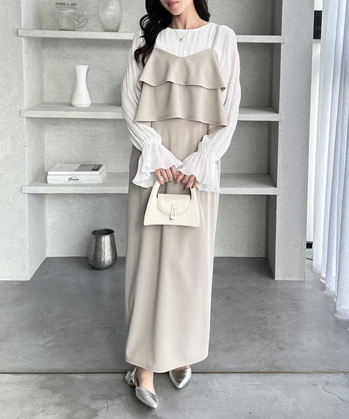 GeeRA(ジーラ)の「【S-LLサイズ展開】楽ちんすっきり見せ!フリルキャミワンピース(ワンピース・レディース・ドット/ベージュ/ブラック・X-LARGE/LARGE/MEDIUM/SMALL)」の18枚目の写真
