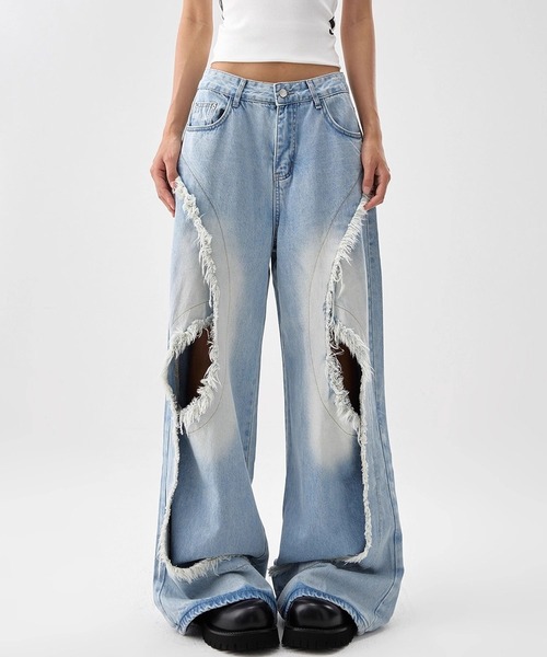 GLAMOROUS JANE（グラマラスジェーン）の「カットアウトフリンジデニムパンツ（デニムパンツ・レディース・ブルー・L/M/S）」の4枚目の写真