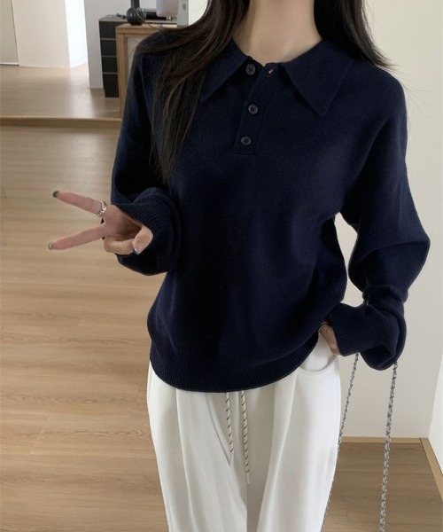 Flugge（フラッジー）の「ポロニット（ニット/セーター・レディース・アイボリー/ネイビー・MEDIUM/LARGE）」の2枚目の写真