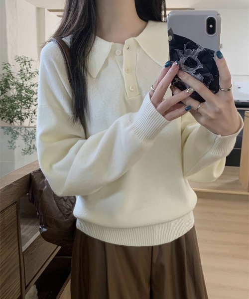 Flugge（フラッジー）の「ポロニット（ニット/セーター・レディース・アイボリー/ネイビー・MEDIUM/LARGE）」の4枚目の写真