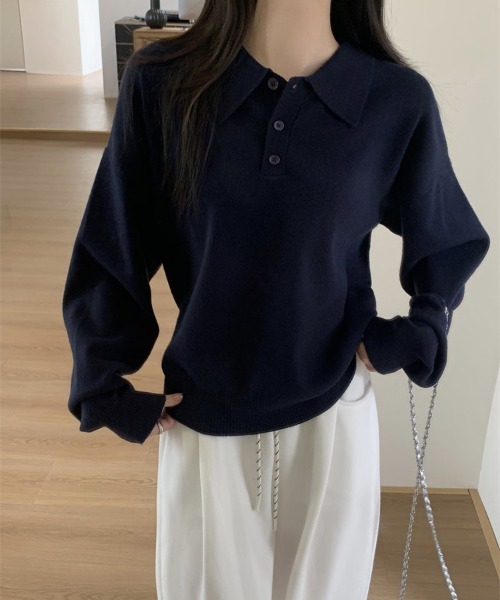 Flugge（フラッジー）の「ポロニット（ニット/セーター・レディース・アイボリー/ネイビー・MEDIUM/LARGE）」の6枚目の写真