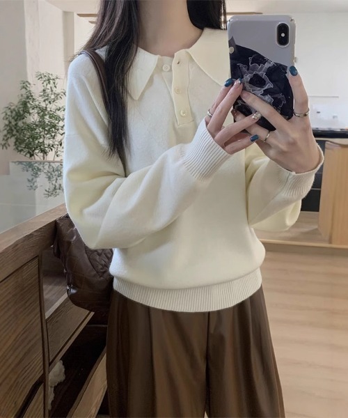 Flugge（フラッジー）の「ポロニット（ニット/セーター・レディース・アイボリー/ネイビー・MEDIUM/LARGE）」の9枚目の写真