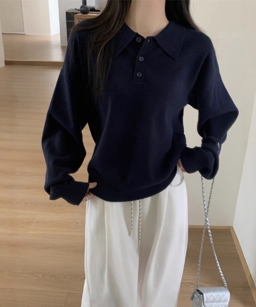 Flugge（フラッジー）の「ポロニット（ニット/セーター・レディース・アイボリー/ネイビー・MEDIUM/LARGE）」の10枚目の写真