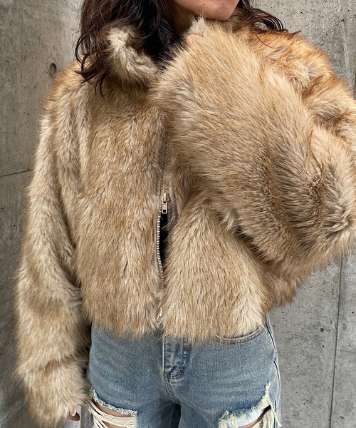 ファージャケット ユーロ古着 短丈 ショート丈フェイクファージャケット（その他アウター）｜ROGER AND