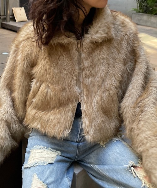 ショート丈　ファージャケット ショート丈フェイクファージャケット（その他アウター）｜ROGER AND