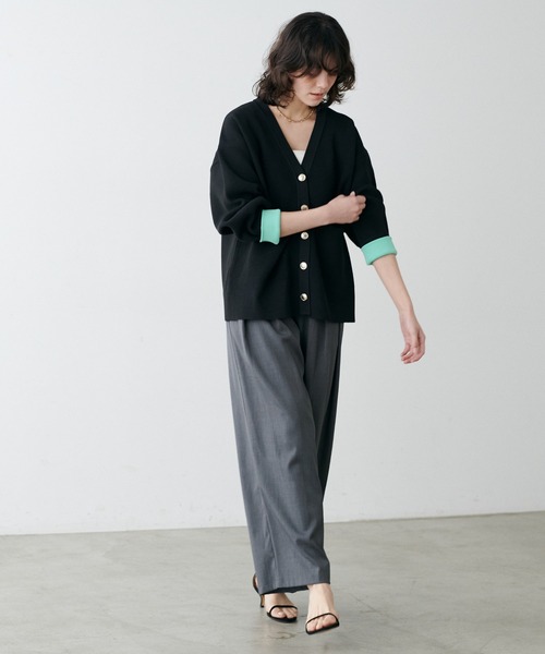 LARUTA（ラルータ）の「【LARUTA】配色ポリミドル金ボタンカーデ（カーディガン/ボレロ・レディース・ブラック/アイボリー/ピンク/ブラウン・FREE）」の15枚目の写真