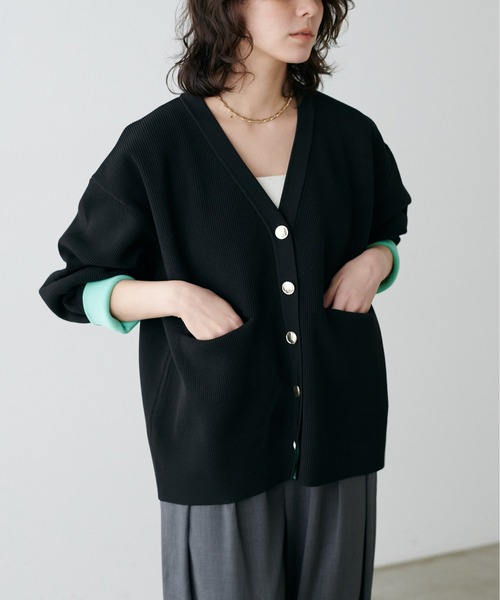 LARUTA（ラルータ）の「【LARUTA】配色ポリミドル金ボタンカーデ（カーディガン/ボレロ・レディース・ブラック/アイボリー/ピンク/ブラウン・FREE）」の11枚目の写真
