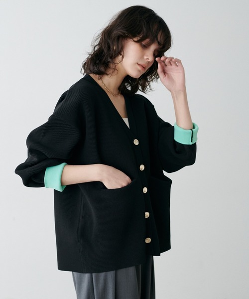 LARUTA（ラルータ）の「【LARUTA】配色ポリミドル金ボタンカーデ（カーディガン/ボレロ・レディース・ブラック/アイボリー/ピンク/ブラウン・FREE）」の14枚目の写真