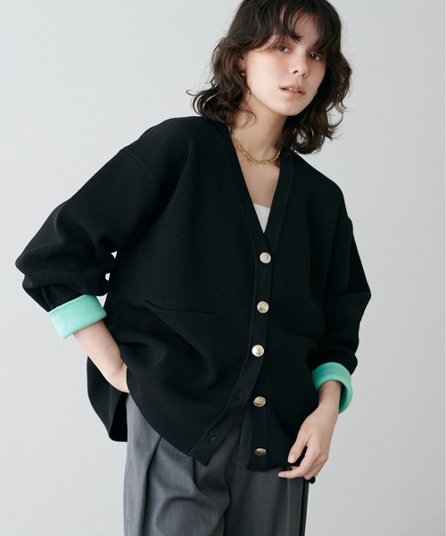 LARUTA（ラルータ）の「【LARUTA】配色ポリミドル金ボタンカーデ（カーディガン/ボレロ・レディース・ブラック/アイボリー/ピンク/ブラウン・FREE）」の12枚目の写真