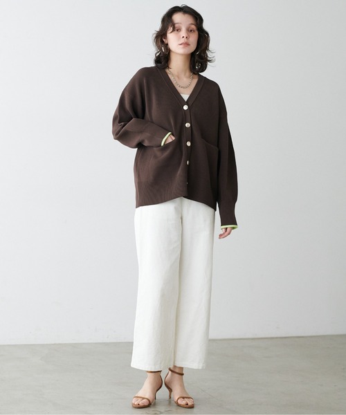 LARUTA（ラルータ）の「【LARUTA】配色ポリミドル金ボタンカーデ（カーディガン/ボレロ・レディース・ブラック/アイボリー/ピンク/ブラウン・FREE）」の22枚目の写真