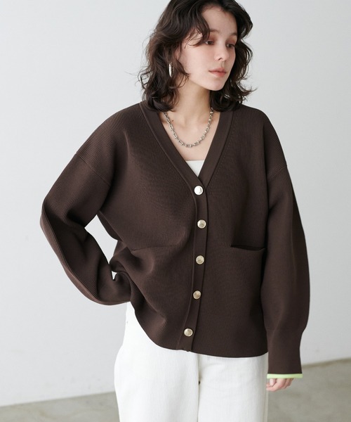 LARUTA（ラルータ）の「【LARUTA】配色ポリミドル金ボタンカーデ（カーディガン/ボレロ・レディース・ブラック/アイボリー/ピンク/ブラウン・FREE）」の21枚目の写真