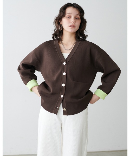 LARUTA（ラルータ）の「【LARUTA】配色ポリミドル金ボタンカーデ（カーディガン/ボレロ・レディース・ブラック/アイボリー/ピンク/ブラウン・FREE）」の18枚目の写真