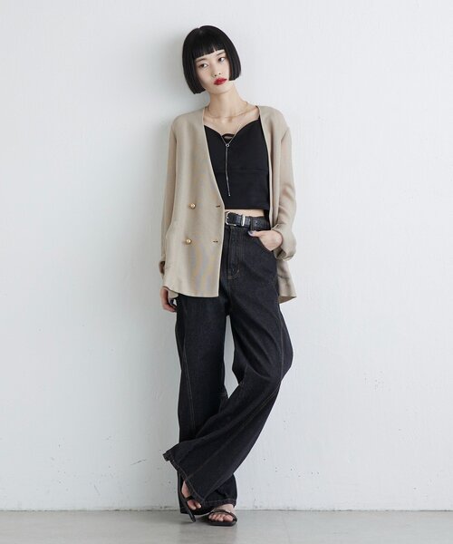 Lui's（ルイス）の「メッシュノーカラージャケット（テーラードジャケット・レディース・チャコールグレー/ブラック/ベージュ・FREE）」の4枚目の写真