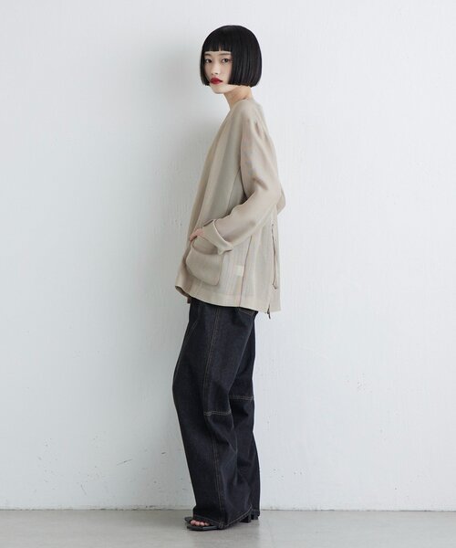 Lui's（ルイス）の「メッシュノーカラージャケット（テーラードジャケット・レディース・チャコールグレー/ブラック/ベージュ・FREE）」の5枚目の写真