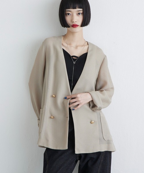 Lui's（ルイス）の「メッシュノーカラージャケット（テーラードジャケット・レディース・チャコールグレー/ブラック/ベージュ・FREE）」の3枚目の写真