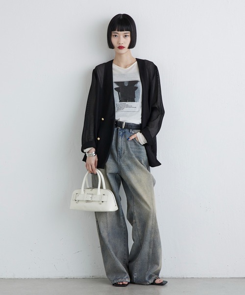 Lui's（ルイス）の「メッシュノーカラージャケット（テーラードジャケット・レディース・チャコールグレー/ブラック/ベージュ・FREE）」の12枚目の写真