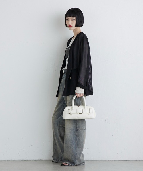 Lui's（ルイス）の「メッシュノーカラージャケット（テーラードジャケット・レディース・チャコールグレー/ブラック/ベージュ・FREE）」の13枚目の写真