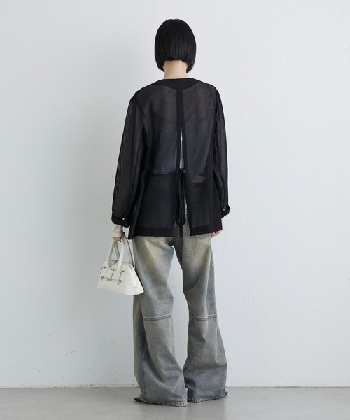 Lui's（ルイス）の「メッシュノーカラージャケット（テーラードジャケット・レディース・チャコールグレー/ブラック/ベージュ・FREE）」の14枚目の写真