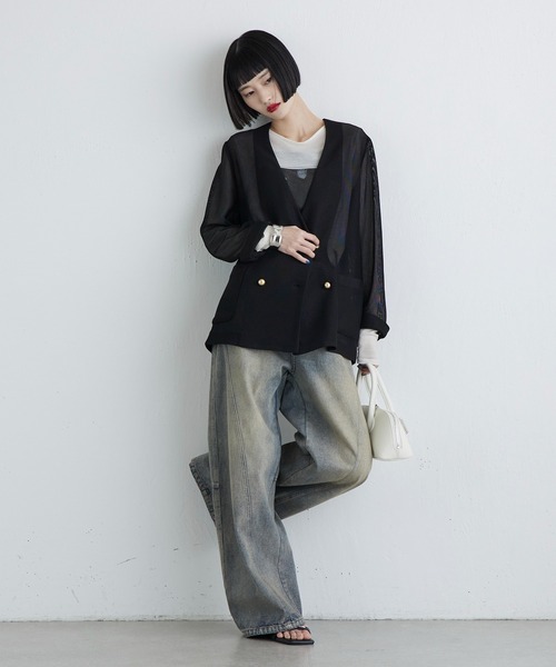 Lui's（ルイス）の「メッシュノーカラージャケット（テーラードジャケット・レディース・チャコールグレー/ブラック/ベージュ・FREE）」の15枚目の写真