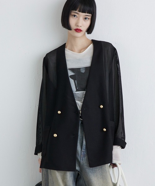 Lui's（ルイス）の「メッシュノーカラージャケット（テーラードジャケット・レディース・チャコールグレー/ブラック/ベージュ・FREE）」の7枚目の写真