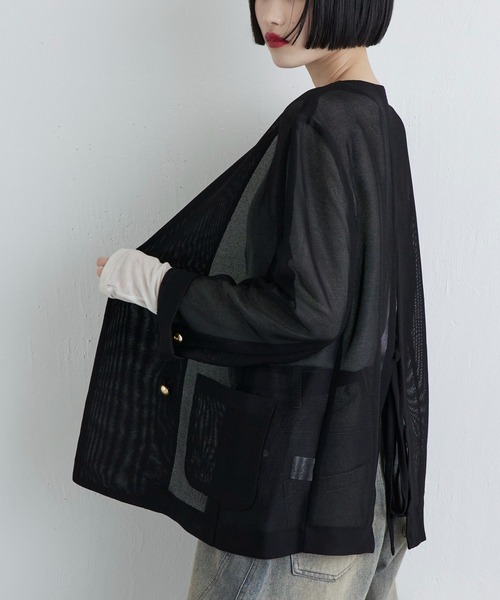 Lui's（ルイス）の「メッシュノーカラージャケット（テーラードジャケット・レディース・チャコールグレー/ブラック/ベージュ・FREE）」の10枚目の写真