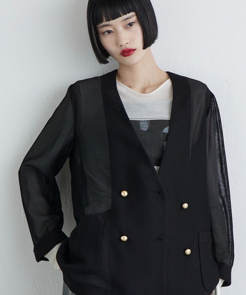 Lui's（ルイス）の「メッシュノーカラージャケット（テーラードジャケット・レディース・チャコールグレー/ブラック/ベージュ・FREE）」の9枚目の写真