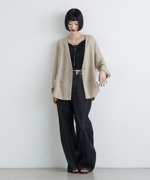 Lui's（ルイス）の「メッシュノーカラージャケット（テーラードジャケット・レディース・チャコールグレー/ブラック/ベージュ・FREE）」の20枚目の写真