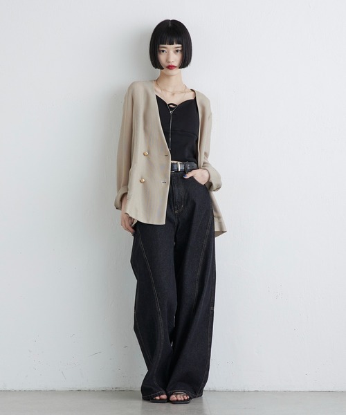 Lui's（ルイス）の「メッシュノーカラージャケット（テーラードジャケット・レディース・チャコールグレー/ブラック/ベージュ・FREE）」の21枚目の写真