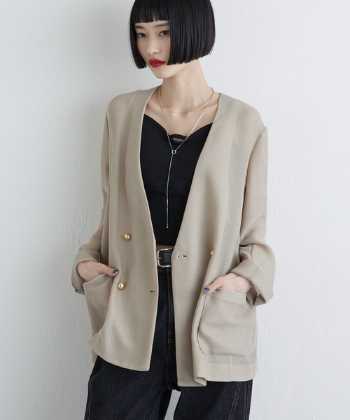 Lui's（ルイス）の「メッシュノーカラージャケット（テーラードジャケット・レディース・チャコールグレー/ブラック/ベージュ・FREE）」の16枚目の写真