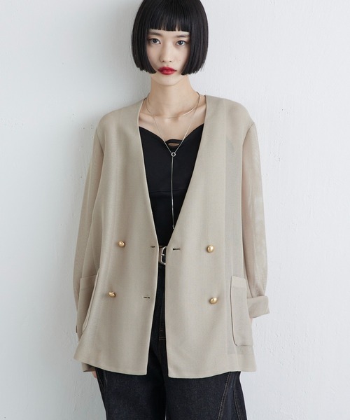 Lui's（ルイス）の「メッシュノーカラージャケット（テーラードジャケット・レディース・チャコールグレー/ブラック/ベージュ・FREE）」の17枚目の写真