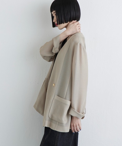 Lui's（ルイス）の「メッシュノーカラージャケット（テーラードジャケット・レディース・チャコールグレー/ブラック/ベージュ・FREE）」の18枚目の写真