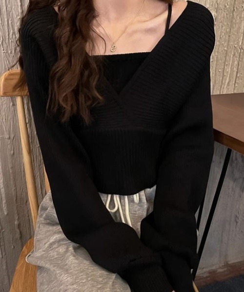 SallyLunn(サリーラン)の「フェイク2ピーススクエアネックニット(ニット/セーター・レディース・ピンク/ブラック/ホワイト・FREE)」の11枚目の写真