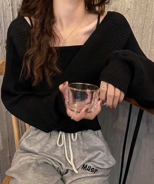 SallyLunn(サリーラン)の「フェイク2ピーススクエアネックニット(ニット/セーター・レディース・ピンク/ブラック/ホワイト・FREE)」の12枚目の写真