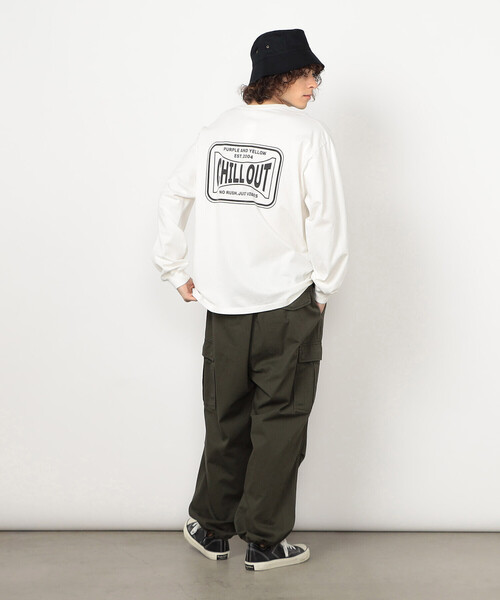Purple&Yellow(パープルアンドイエロー)の「フロスト加工プリント長袖Tシャツ(Tシャツ/カットソー・メンズ・ホワイト/ミント/マルチ・LARGE/MEDIUM/SMALL)」の5枚目の写真