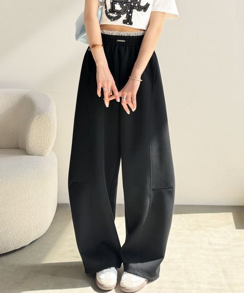 mily bilet(ミウィビレット)の「《予約受付中》【mily bilet】ラフなのに上品見え!ウエストレースがアクセントの主役級カーブスウェットパンツ(スウェットパンツ・レディース・杢グレー/ブラック/オートミール・LARGE/MEDIUM/SMALL/X-LARGE)」の1枚目の写真