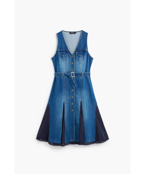 Desigual(デシグアル)の「バイカラー切り替え ベルト付き デニムノースリーブワンピース 2026年春夏 新作(ワンピース・レディース・ブルー・S/M/L/XL/XS)」の4枚目の写真