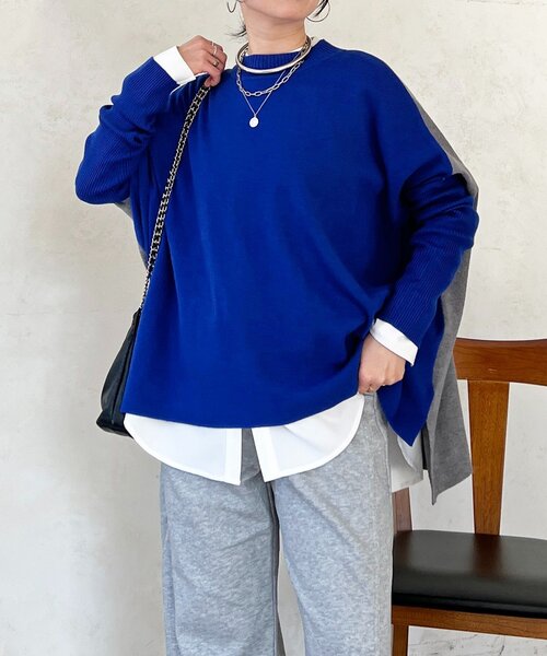 un dix cors（アンディコール）の「ドルマンスリーブ配色ニットプルオーバー（ニット/セーター・レディース・ブルー/オフホワイト/ブラック・FREE）」の3枚目の写真