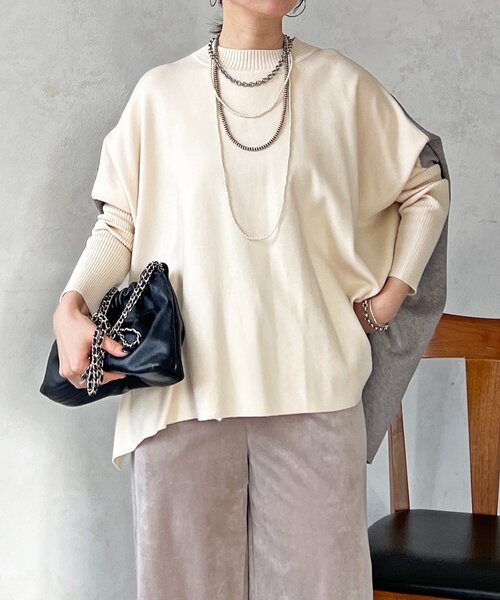 un dix cors（アンディコール）の「ドルマンスリーブ配色ニットプルオーバー（ニット/セーター・レディース・ブルー/オフホワイト/ブラック・FREE）」の4枚目の写真