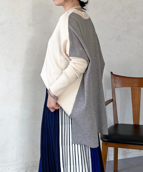 un dix cors（アンディコール）の「ドルマンスリーブ配色ニットプルオーバー（ニット/セーター・レディース・ブルー/オフホワイト/ブラック・FREE）」の5枚目の写真