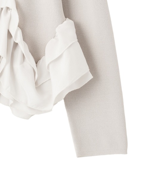 YECCA VECCA（イェッカヴェッカ）の「パール釦ラッフルカーディガン（カーディガン/ボレロ・レディース・オフホワイト/ブラック/グレイッシュベージュ・FREE）」の18枚目の写真