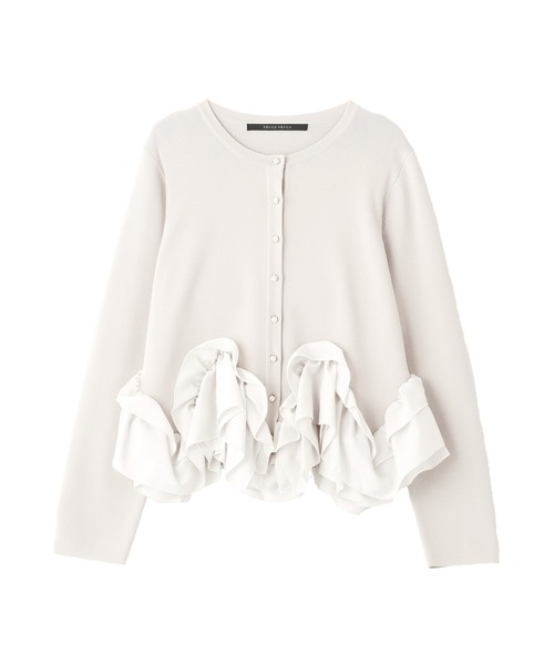 YECCA VECCA（イェッカヴェッカ）の「パール釦ラッフルカーディガン（カーディガン/ボレロ・レディース・オフホワイト/ブラック/グレイッシュベージュ・FREE）」の15枚目の写真